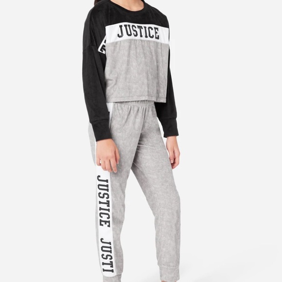 NWT JUSTICE Color Block Fleece Shorts and Pants Pajama Set - Picture 3 of 7